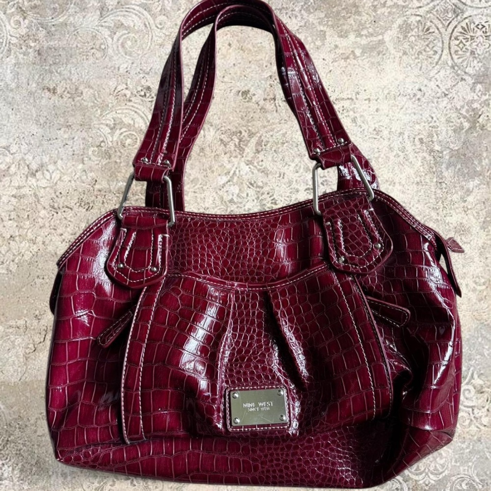 Nine West Burgundy Croc-Embossed Shoulder Bag